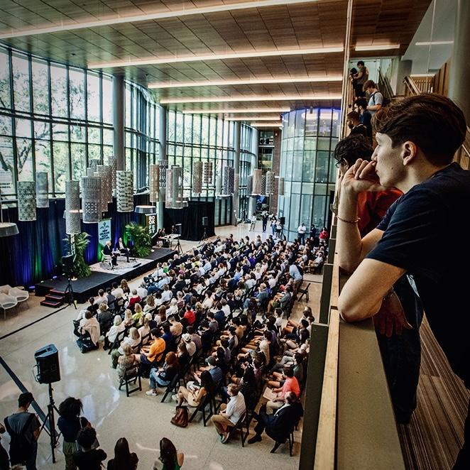 Students watching sessions at the 2023 New Orleans Book Festival at Tulane