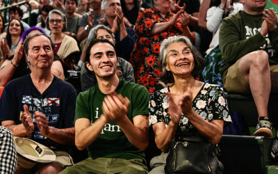 Audience smiling and clapping enthusiastically at 2026 New Orleans Book Festival at Tulane University. 